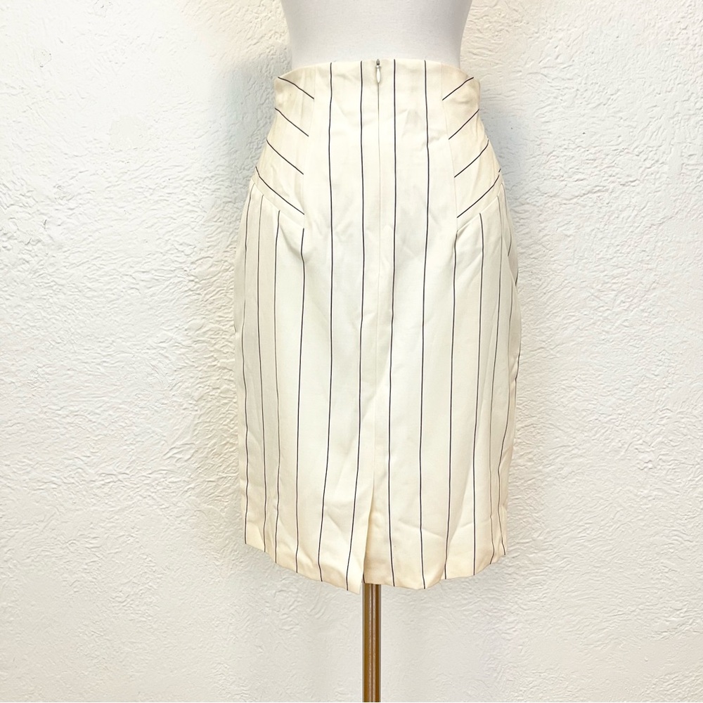 Escada Skirt Pencil Straight Cream Black Stripe Wool 34 XS 4 - Picture 2 of 8